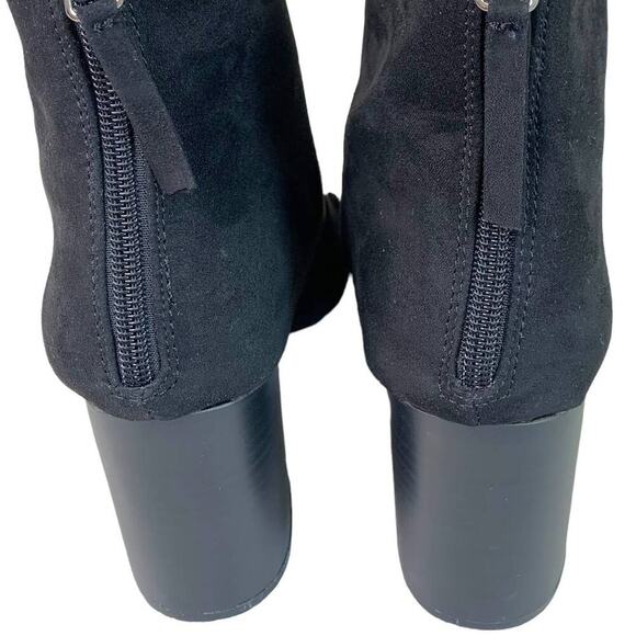 Qupid Vegan Suede Ankle Booties Back Zipper Block High Heel Women Size 9 Black - Picture 4 of 12